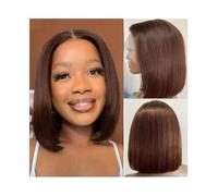 Perruque Naturel Perruque de cheveux humains bouclés et raides avec dentelle frontale transparente HD 4#, 13x4, pré-épilée Perruque Coupe(10inches)
