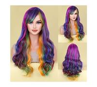 Perruque Naturel Perruque de Cosplay synthétique 28 pouces, perruque de noël violette demi-rose avec frange for femme noire et blanche Perruque Coupe