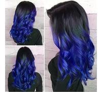 Perruque Naturel Perruque for Costume de Fête Halloween Synthétique Résistant à la Chaleur Noir à Violet Ombre Femmes Cheveux Longs Ondulés Perruque Coupe(Blue)