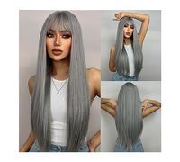 Perruque Naturel Perruque longue droite bleue avec frange perruques synthétiques résistantes à la chaleur for les femmes à usage quotidien Perruque Coupe