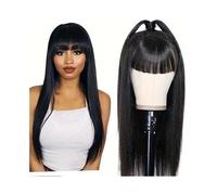 Perruque Naturel Perruque longue et lisse avec frange, cheveux brésiliens 100% naturels, for femmes Perruque Coupe(22INCHES)