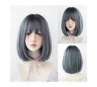 Perruque Naturel Perruque noire naturelle perruques courtes perruques droites avec frange brun rose cheveux synthétiques for les femmes Cosplay quotidien perruque résistante à la chaleur Perruque Coup