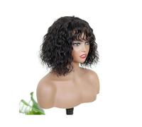 Perruque Naturel Perruque ondulée avec frange, cheveux humains, 180% de longueur moyenne, bouclée Perruque Coupe(10inches)