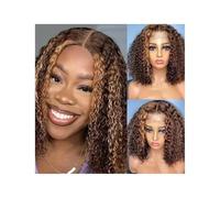 Perruque Naturel Perruque ondulée P4/27 en cheveux humains avec raie en T et dentelle transparente for femme Perruque Coupe(16inches)