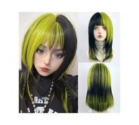 Perruque Naturel Perruque synthétique courte et lisse avec frange, mèches noires, vertes et violettes Perruque Coupe(Green)