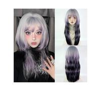 Perruque Naturel Perruque synthétique longue et lisse grise ombrée violette for femme, perruque de cosplay duveteuse for fête quotidienne Perruque Coupe