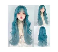 Perruque Naturel Perruque synthétique longue ondulée bleu-gris ombré avec frange for femme, idéale for une soirée au quotidien Perruque Coupe