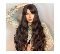 Perruque Naturel Perruque synthétique longue ondulée noire marron foncé avec frange vague d'eau Cosplay perruques à usage quotidien for les femmes cheveux naturels résistants à la chaleur Afro Perruqu