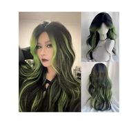 Perruque Naturel Perruque synthétique longue ondulée noire ombrée verte avec raie au milieu for femme, idéale for une soirée au quotidien Perruque Coupe