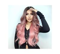 Perruque Naturel Perruque synthétique mi-longue bouclée noire dégradée rose ondulée for cosplay Perruque Coupe