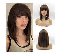 Perruque Naturel Perruques Bob droites courtes avec frange Ombre Brown Bob Perruque synthétique for femme 150% de densité Perruques en fibres naturelles résistantes à la chaleur for une fête de cospl
