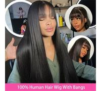 Perruque Naturel Perruques brésiliennes en cheveux humains avec frange, tissage à la machine, perruques en dentelle lisses Perruque Coupe(26inches)