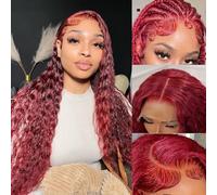 Perruque Naturel Perruques brésiliennes ondulées bordeaux 13x4 en cheveux humains 99J Perruque Coupe(12inches)