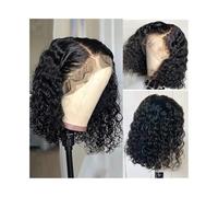 Perruque Naturel Perruques brésiliennes ondulées pré-épilées avec raie sur le côté et dentelle frontale Perruque Coupe(14inches)