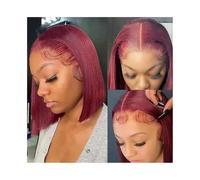 Perruque Naturel Perruques courtes au carré, cheveux humains raides, 13x4, avec dentelle frontale Perruque Coupe(14inches)