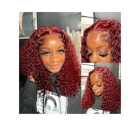 Perruque Naturel Perruques courtes bordeaux 99J en cheveux humains, densité 180, 4x4, avec dentelle transparente sur le devant Perruque Coupe(8inches)