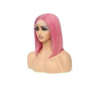 Perruque Naturel Perruques courtes en cheveux humains rose clair, coupe au carré, 13x4, dentelle transparente, pré-épilées Perruque Coupe(Hot Pink,10inches)