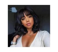 Perruque Naturel Perruques courtes ondulées en cheveux humains avec frange for femmes Perruque Coupe(16inches)