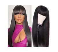 Perruque Naturel Perruques en cheveux humains raides avec frange, perruques entièrement fabriquées à la machine, perruques sans dentelle for femmes noires Perruque Coupe(22inches)