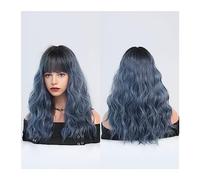 Perruque Naturel Perruques rouge foncé for femmes perruque ondulée bordeaux avec frange perruque rouge ombrée synthétique colorée for la fête quotidienne Perruque Coupe(Ombre Blue)