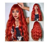 Perruque Naturel Perruques rouges avec frange Cosplay 24" longue partie moyenne perruque avec frange for femme rouge résistant à la chaleur fibre synthétique douce vague profonde perruque for usage qu