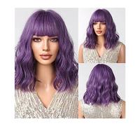 Perruque Naturel Perruques synthétiques courtes violettes bouclées avec frange Cosplay Bob perruque de cheveux for les femmes utilisation quotidienne de fibres résistantes à la chaleur Perruque Coupe