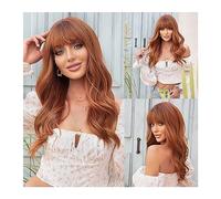 Perruque Naturel Perruques synthétiques en cuivre rouge brun Orange avec frange longue vague d'eau for femmes Afro gingembre Cosplay perruque résistante à la chaleur quotidienne Perruque Coupe