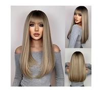 Perruque Naturel Perruques synthétiques longues droites for femmes perruque blonde brune naturelle avec frange cheveux de fête Cosplay résistants à la chaleur Perruque Coupe