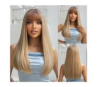 Perruque Naturel Perruques synthétiques longues droites grises blondes avec frange for femmes blanches Lolita Cosplay perruque de cheveux naturels fête quotidienne résistante à la chaleur Perruque Cou