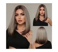 Perruque Naturel Perruques synthétiques longues et droites for femmes perruque de surbrillance platine brun ombré avec des racines foncées Cosplay cheveux résistants à la chaleur Perruque Coupe