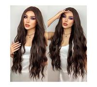 Perruque Naturel Perruques synthétiques longues ondulées brunes partie centrale perruque bouclée naturelle for les femmes noires Cosplay quotidien résistant à la chaleur faux cheveux Perruque Coupe