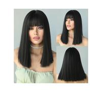 Perruque Naturel Perruques synthétiques noires longues et lisses avec frange, résistantes à la chaleur, for femmes Perruque Coupe
