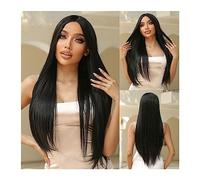 Perruque Naturel Synthétique longue ligne droite naturel noir partie centrale perruques for femmes blanches Afro quotidien Cosplay fête cheveux fibre résistante à la chaleur Perruque Coupe