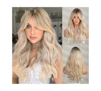 Perruque Naturel TINY LANA perruques synthétiques longues ondulées blondes avec des reflets partie centrale for les femmes Afro Cosplay cheveux naturels fibre résistante à la chaleur Perruque Coupe