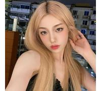 Perruque Naturelle Moelleuse Pour Femmes Avec Cheveux Longs Et Lisses, Style Coréen, Bandeau Complet Avec Raie Au Milieu, Platine 60Cm