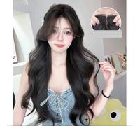 Perruque Naturelle Noire Avec Frange, Cheveux Longs Et Lisses, Nouveau Produit Pour Femme, Petite Dentelle Sur Le Front, Grosses Vagues, Brun Noir