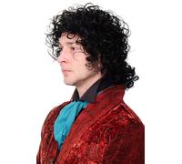 Perruque Noir Fou Bouclé Tresse Baroque Poète Richter Musicien Pop MJ-4-1B