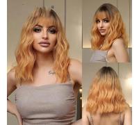 Perruque noire avec frange, perruques naturelles pour femmes, perruque synthétique courte et ondulée, cheveux résistants à la chaleur pour fête quotidienne-LC2013-2