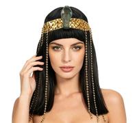 Perruque Noire avec Frange Reine Égyptienne Halloween Costume Femme | pour Carnaval Bal Masqué Fête Thème Spectacle Scène Pour Femmes Amies Carnaval Bal Masqué Fête Thème S