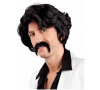 Boland – Perruque Chuck 86346 avec moustache – Homme Noir