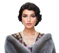 Perruque noire courte de 6 pouces for femmes, perruques synthétiques Vintage complètes de fête ondulées des années 20 for Cosplay