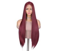 Perruque noire de 61 cm avec frange for femme, cheveux synthétiques longs et lisses, idéale for le quotidien, les fêtes, Halloween et le cosplay. Effet naturel et Volumineux(Wine Red)