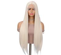 Perruque noire de 61 cm avec frange for femme, cheveux synthétiques longs et lisses, idéale for le quotidien, les fêtes, Halloween et le cosplay. Effet naturel et Volumineux(White)