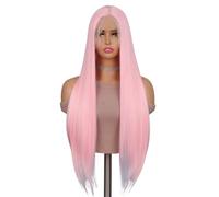Perruque noire de 61 cm avec frange for femme, cheveux synthétiques longs et lisses, idéale for le quotidien, les fêtes, Halloween et le cosplay. Effet naturel et Volumineux(Pink)