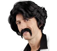 perruque noire de mafieux des années 70, avec moustache