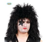 perruque noire de rock star bouclée pour hommes
