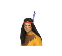Perruque noire d'inspiration amérindienne avec plume - perruque indienne brave noire costume fantaisie mens native wild smiffys costume american west