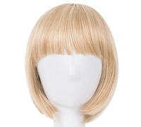 Perruque noire en fibre synthétique résistante à la chaleur Fei-Show à cheveux courts avec frange plate, perruque moderne pour cosplay, Halloween, carnaval - P27/613-12 pouces