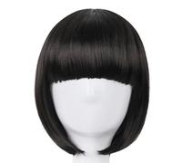 Perruque noire en fibre synthétique résistante à la chaleur Fei-Show à cheveux courts avec frange plate, perruque moderne pour cosplay, Halloween, carnaval, noir naturel, 12 pouces