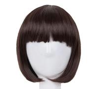 Perruque noire en fibre synthétique résistante à la chaleur Fei-Show à cheveux courts avec frange plate, perruque moderne pour cosplay, Halloween, carnaval, marron, 12 pouces